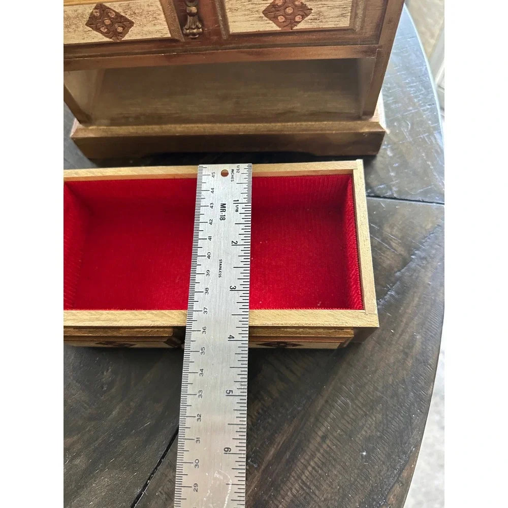 Vintage Royal Sealy Wood Musical Jewelry Box‎ Red Velvet Lining Mirror Japan EUC